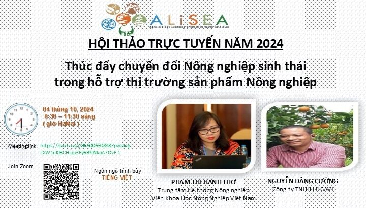 ALiSEA Webinar: “Promoting Ecological Agriculture in Supporting the Market of Agricultural Products in Vietnam”